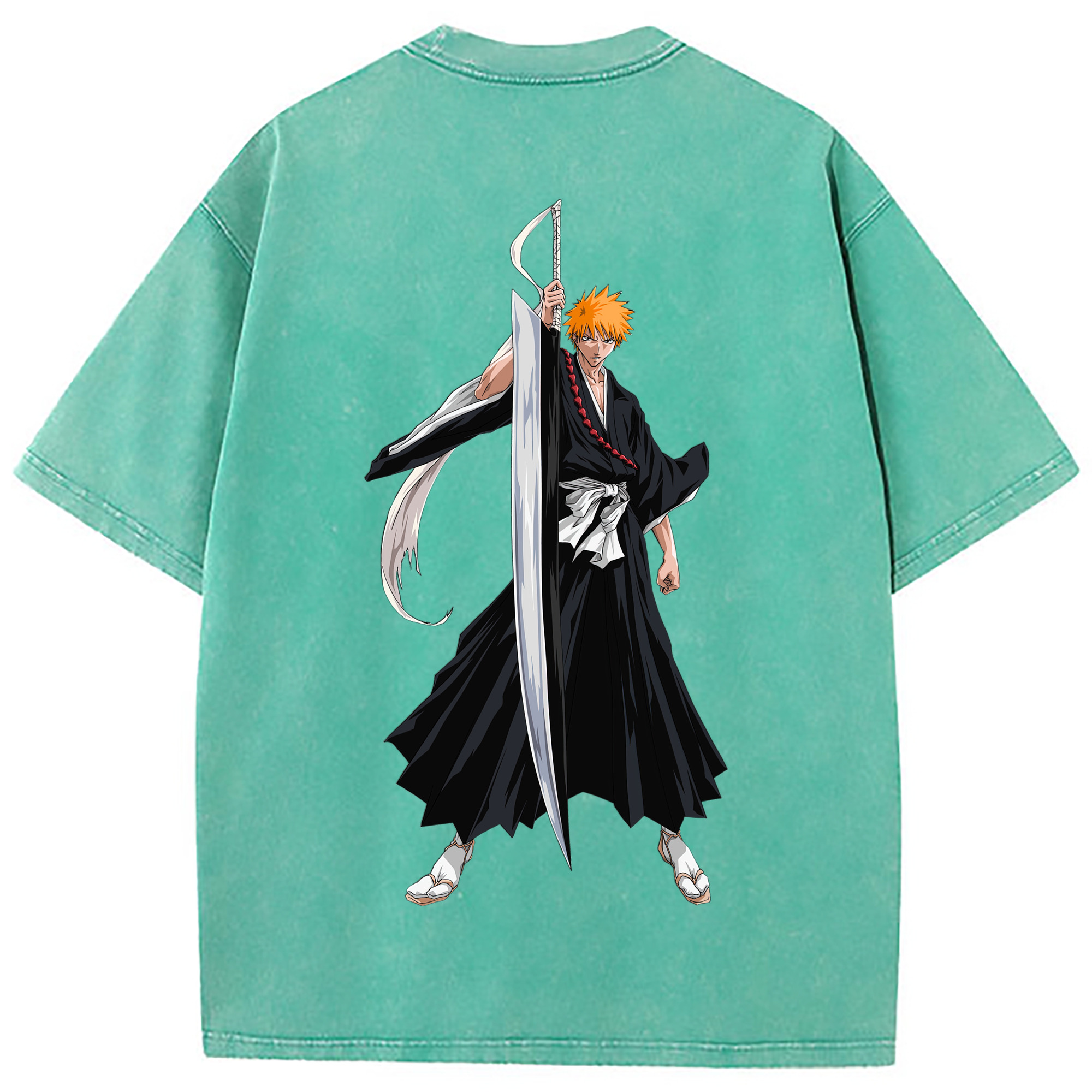 （画像用） ブリーチ 黒崎一護（くろさき いちご）BLEACH Kurosaki Ichigo 綿100% ヴィンテージ風 半袖Tシャツ（背面プリント）